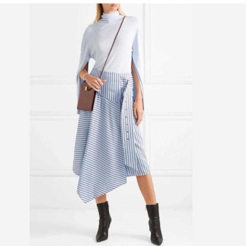 Tibi Blue Striped Midi Skirt